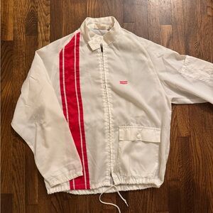 Vintage 70s USA Pit Crew Car Jacket White Red Bomber Nylon Mens Medium